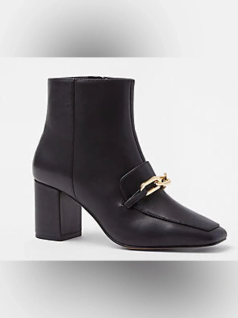 NEW ANN TAYLOR BLACK CHAIN BLOCK HEEL LEATHER BOOTIE BOOTS SZ 7.5